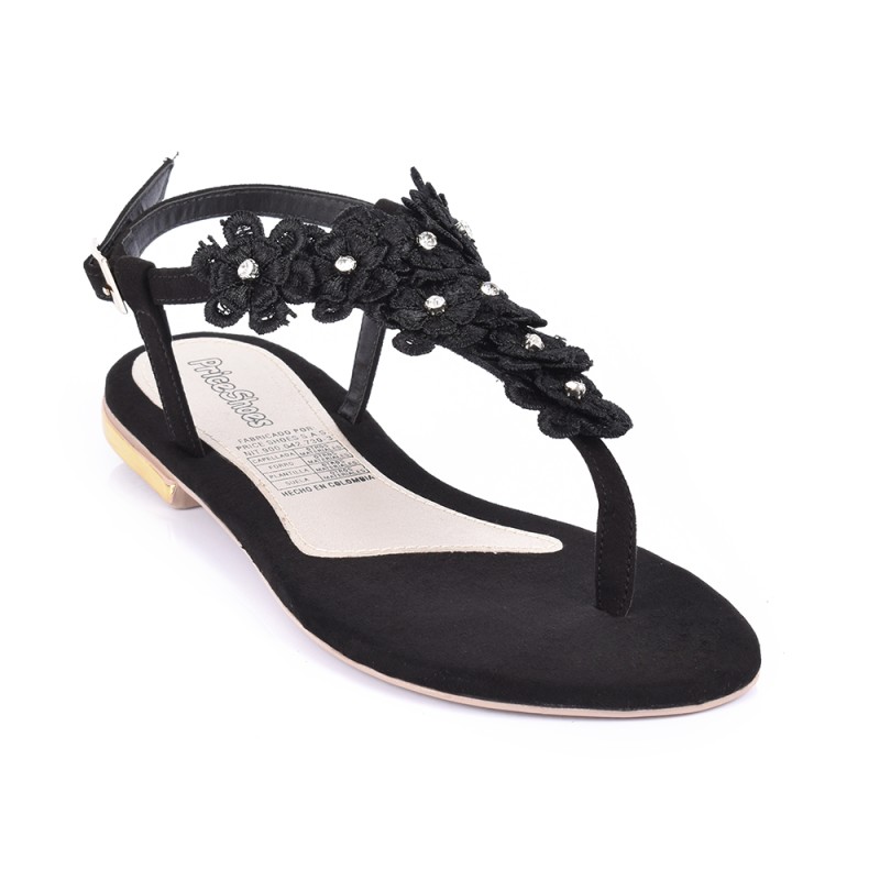 Price Shoes Sandalia Plana Para Mujer 482EDY01NEGRO