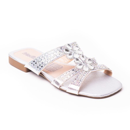 Price Shoes Sandalia Plana para Mujer brillante 272HV30PLATA