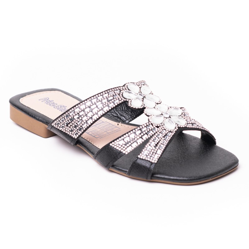 Price Shoes Sandalia Plana para Mujer brillante 272HV30NEGRO