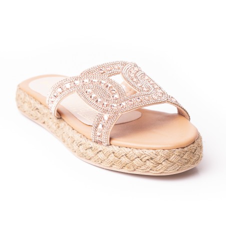 Price Shoes Sandalia Plana Para Mujer brillantes 312GEORGINAOROROSA