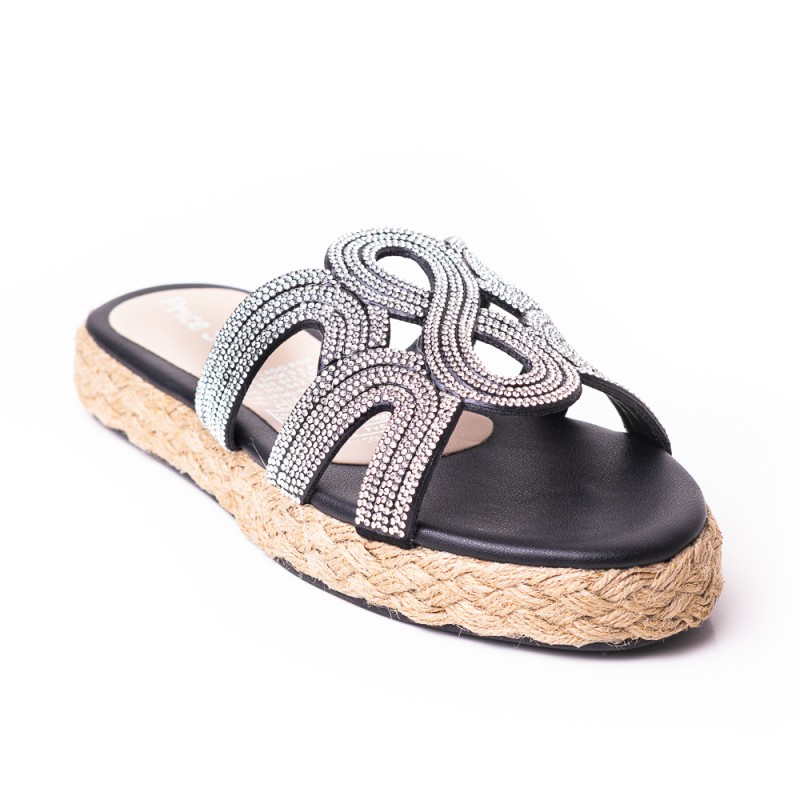 Price Shoes Sandalia Plana Para Mujer con brillante 312ESMERALDANEGRO