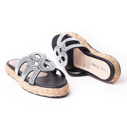 Price Shoes Sandalia Plana Para Mujer con brillante 312ESMERALDANEGRO