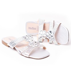 Price Shoes Sandalia Plana para Mujer brillante 272HV30PLATA