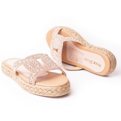 Price Shoes Sandalia Plana Para Mujer brillantes 312GEORGINAOROROSA