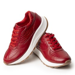 Sky Walk Tenis Moda para Mujer en Cuero 802G13ROJO
