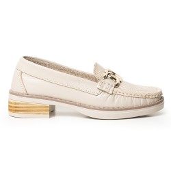 Mocasines Clásicos con Tacón Bajo en Cuero 682NDNUDOBEIGE