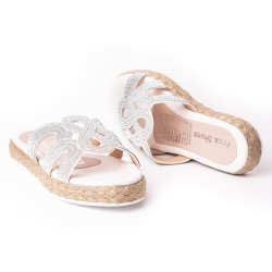 Price Shoes Sandalia Plana Para Mujer con brillante 312ESMERALDAPLATA
