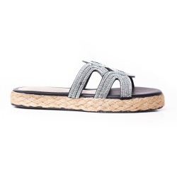 Price Shoes Sandalia Plana Para Mujer con brillante 312ESMERALDANEGRO
