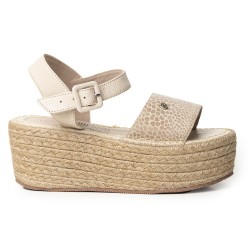 Plataformas Altas en Yute de Capellada en Cuero 682YN-05BEIGE