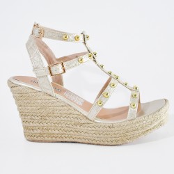 Price Shoes plataforma con estoperoles para mujer 182AL844CHAMPANA