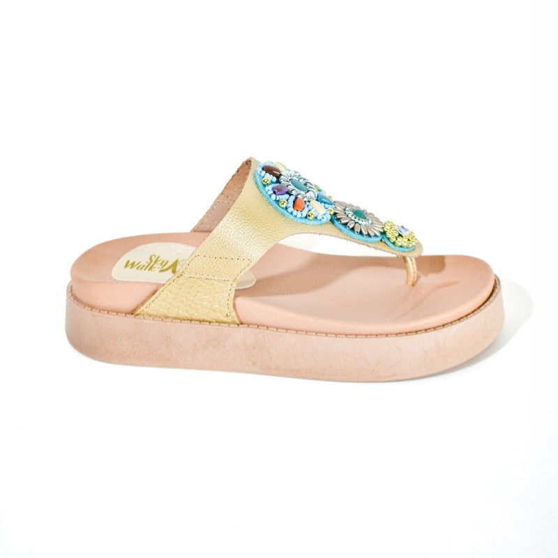 Price Shoes Sandalias Confort Bordada Mujer 752SK11CHAMPANA
